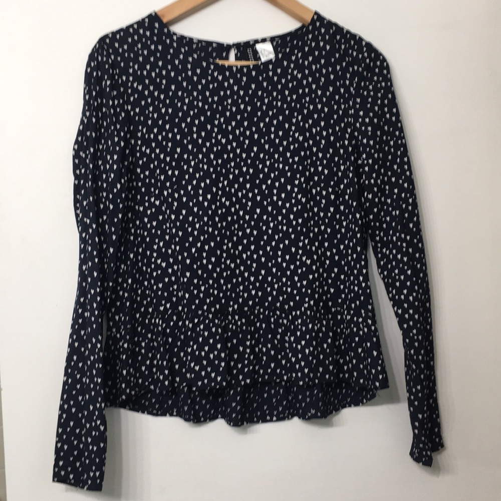 Navy blue heart print peplum top (NEVER WORN)
